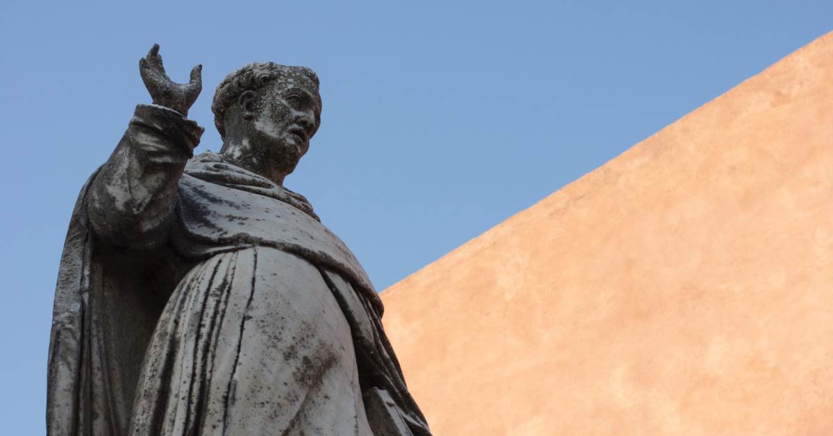 Looking up at religious statue