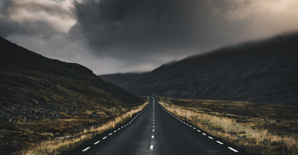 road winding through storm