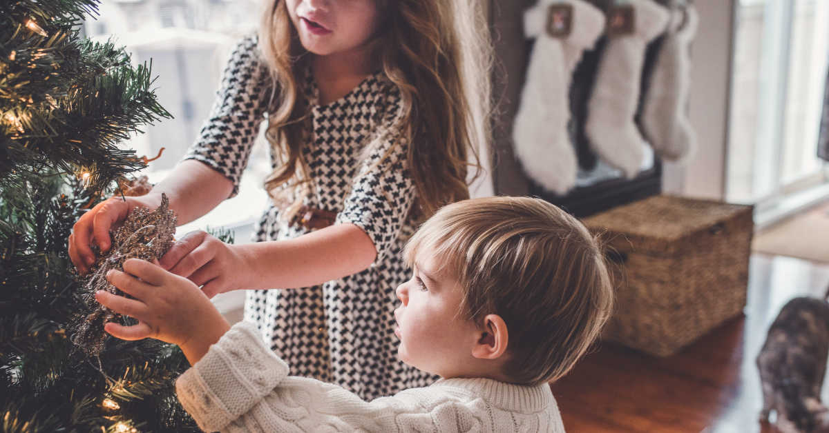 Kids decorating tree