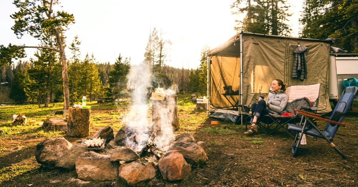 a campsite and fire