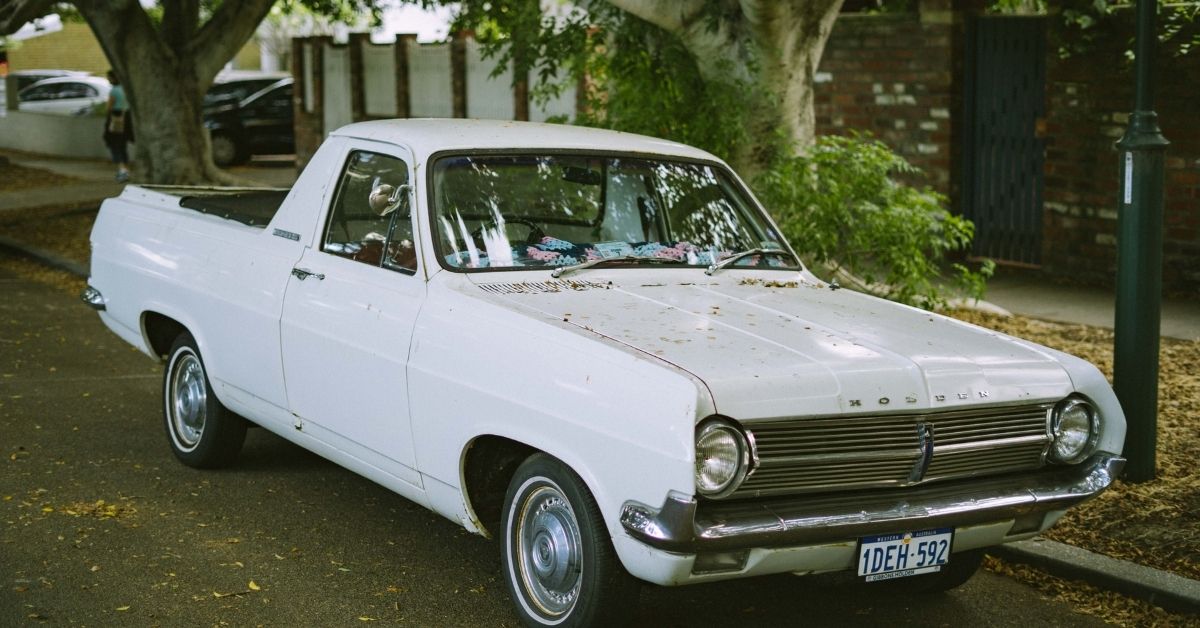 white classic holden car