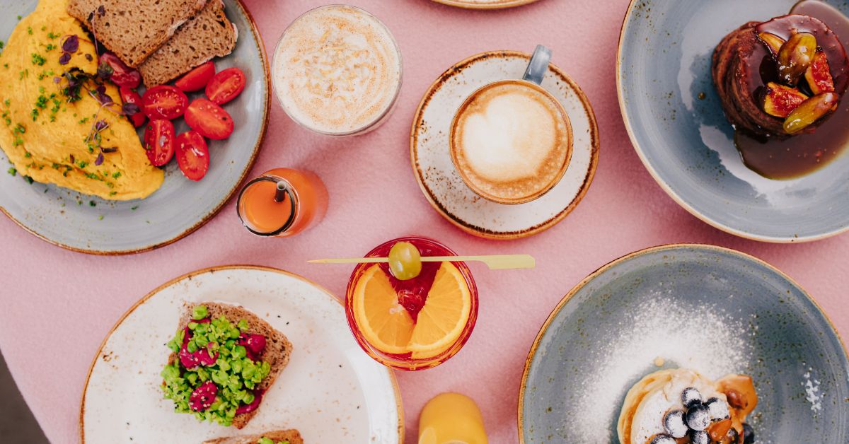 Food on a pink table